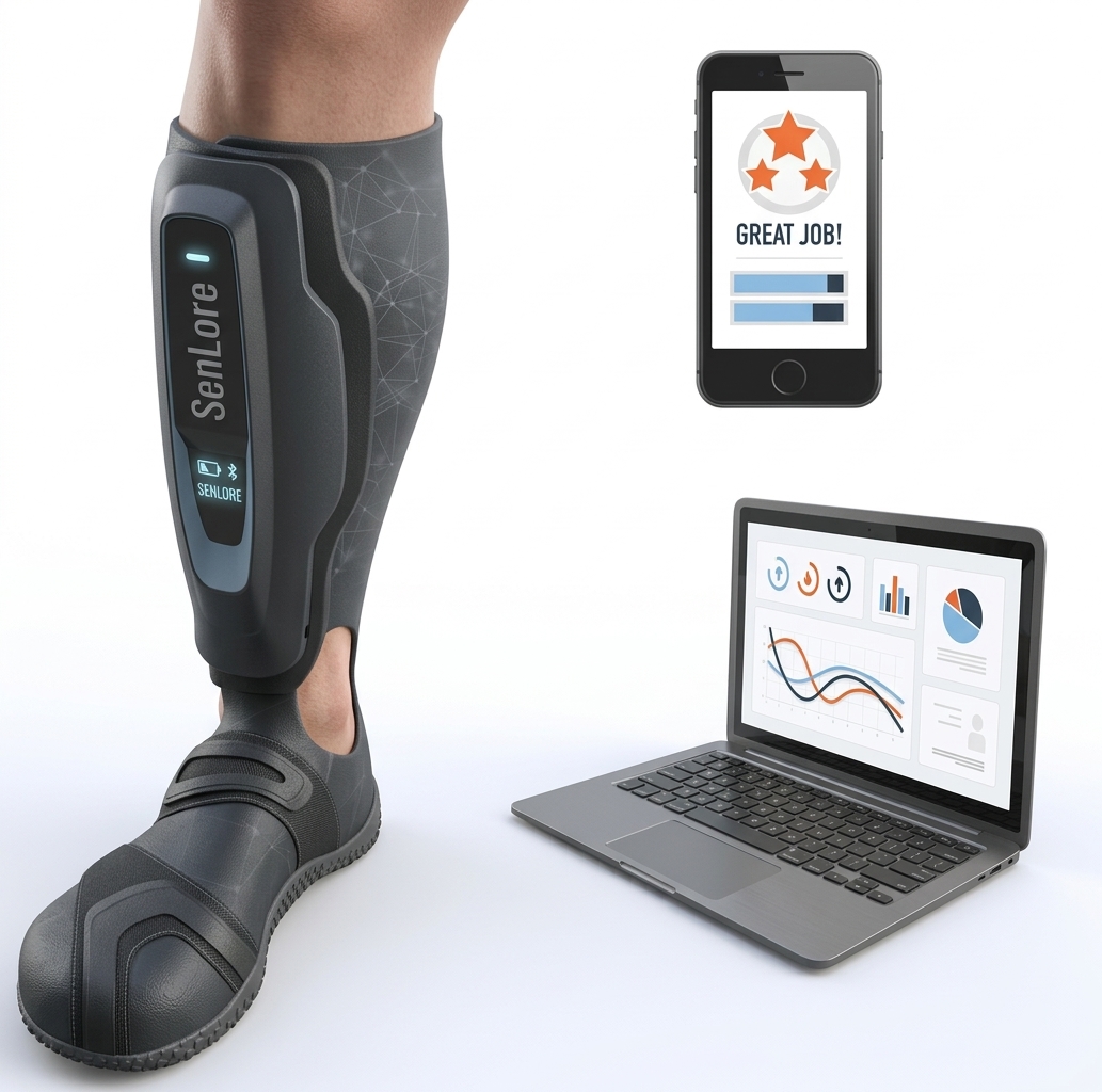 Artist rendition of boot, app, and clinician dashboard