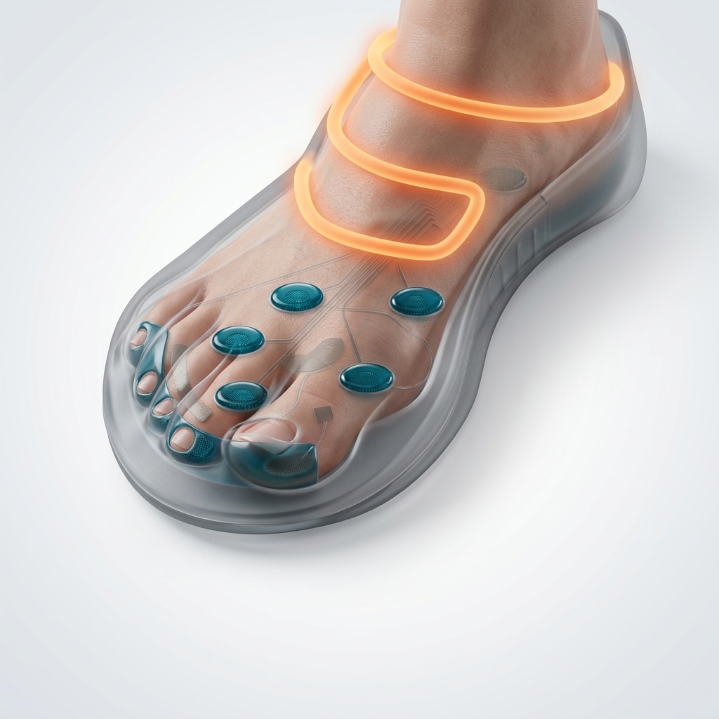 Artist rendition of heat and electrical stimulation in the foot