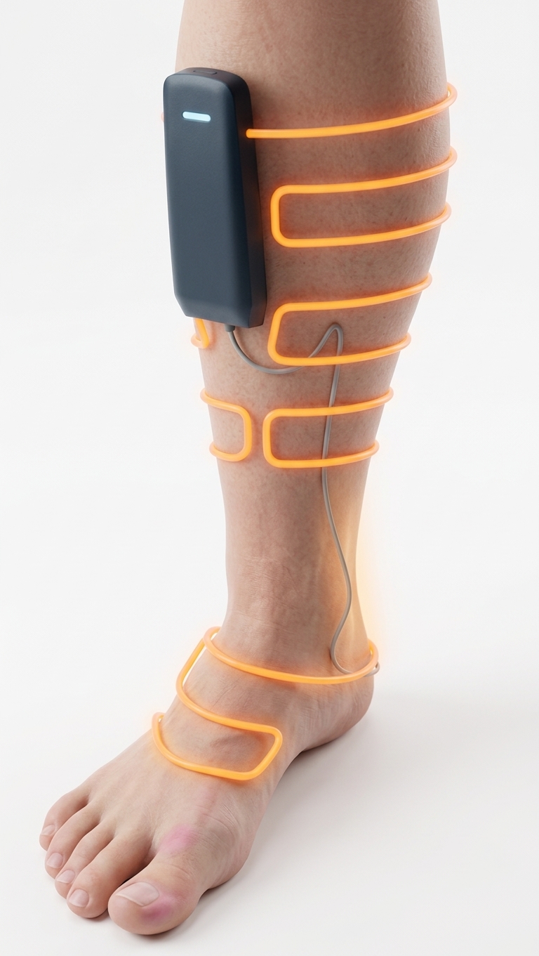 Artist rendition of the knee-to-toe heat wrap worn with the boot